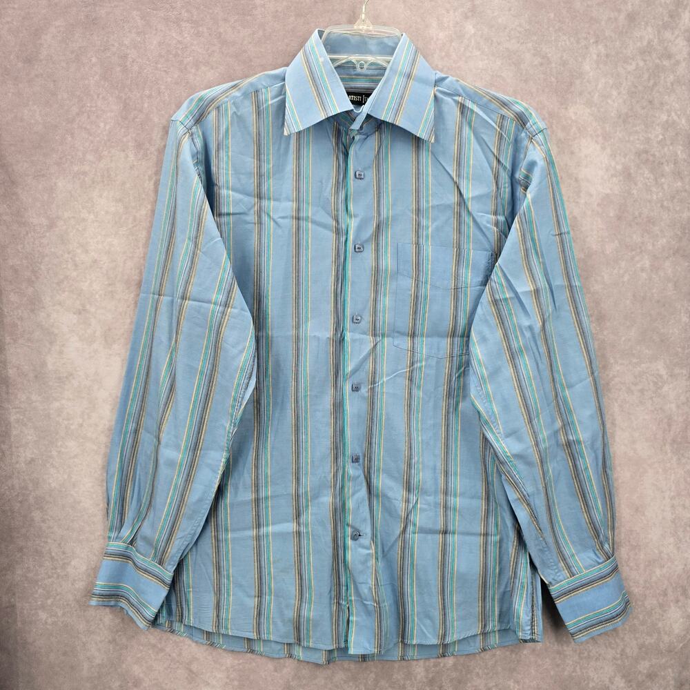 Artisti Italiani Blue Stripe Mens Button Down Long Sleeve‎ Cotton Dress Shirt XL